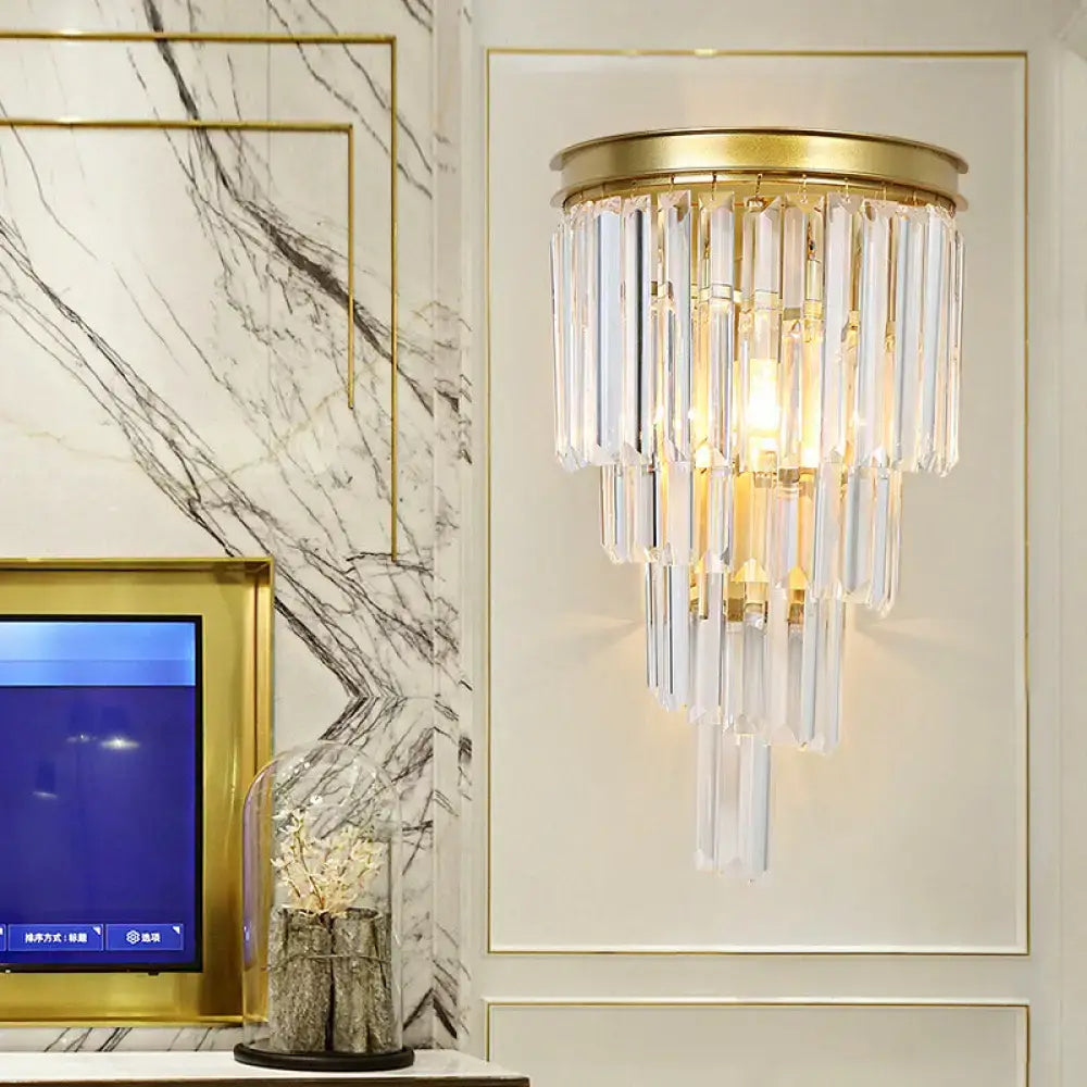 Modern gold wall lamp with clear crystal block for bedroom