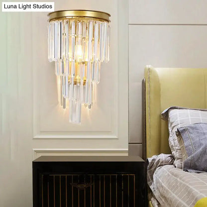 Modern gold wall lamp with clear crystal block for bedroom