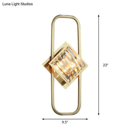 DecorBites™ Modern Gold Wall Lamp with Clear Crystal Blocks - Square Wall Lighting in a Rectangular Frame