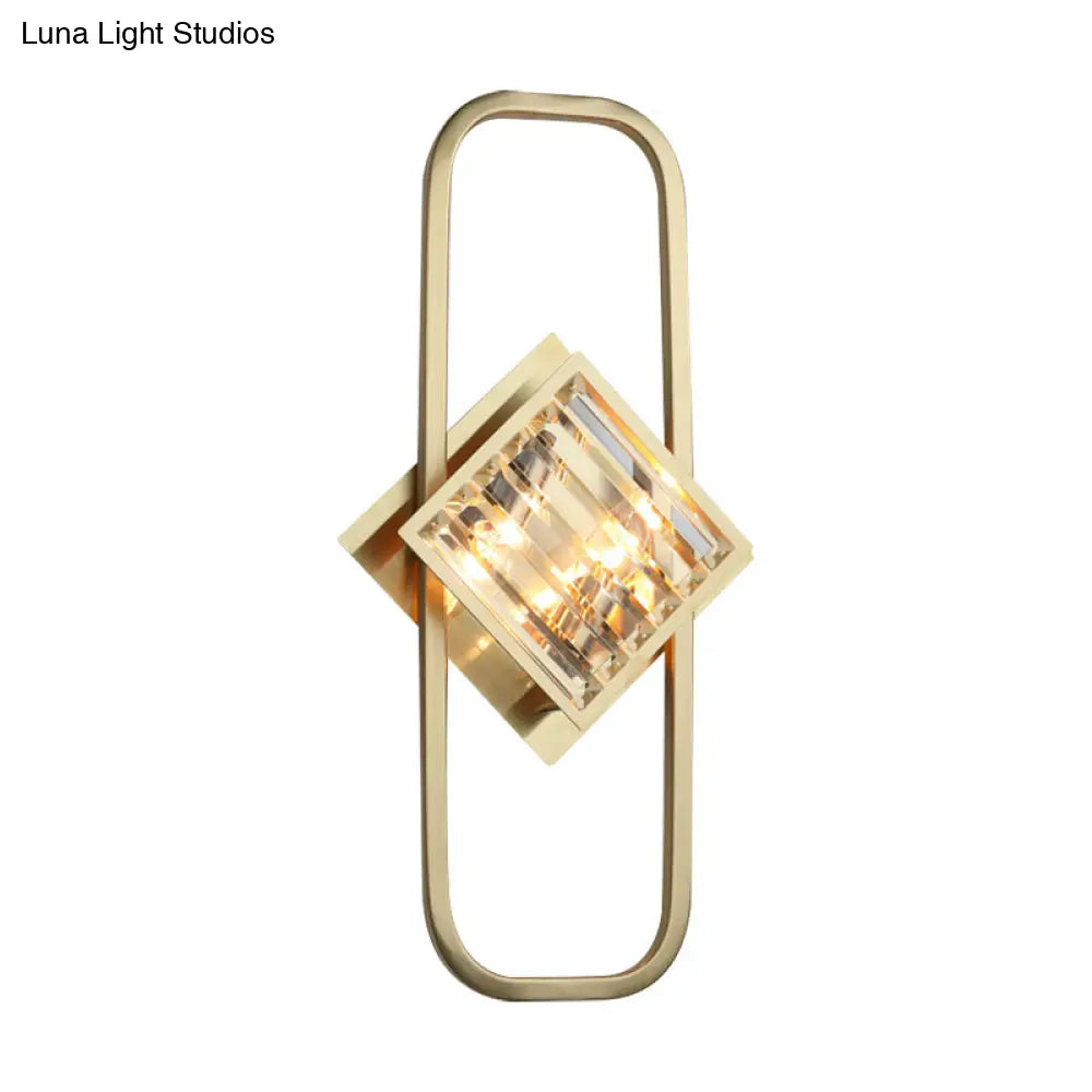 DecorBites™ Modern Gold Wall Lamp with Clear Crystal Blocks - Square Wall Lighting in a Rectangular Frame