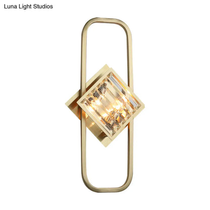 DecorBites™ Modern Gold Wall Lamp with Clear Crystal Blocks - Square Wall Lighting in a Rectangular Frame