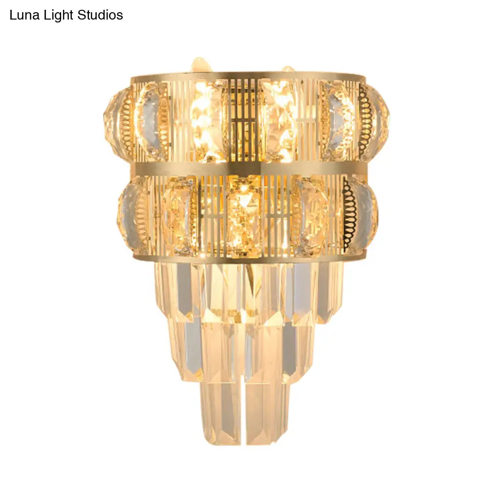 DecorBites™ Modern Gold Wall Lamp with Clear K9 Crystal, 3-Bulb Layered Design