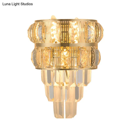 DecorBites™ Modern Gold Wall Lamp with Clear K9 Crystal, 3-Bulb Layered Design