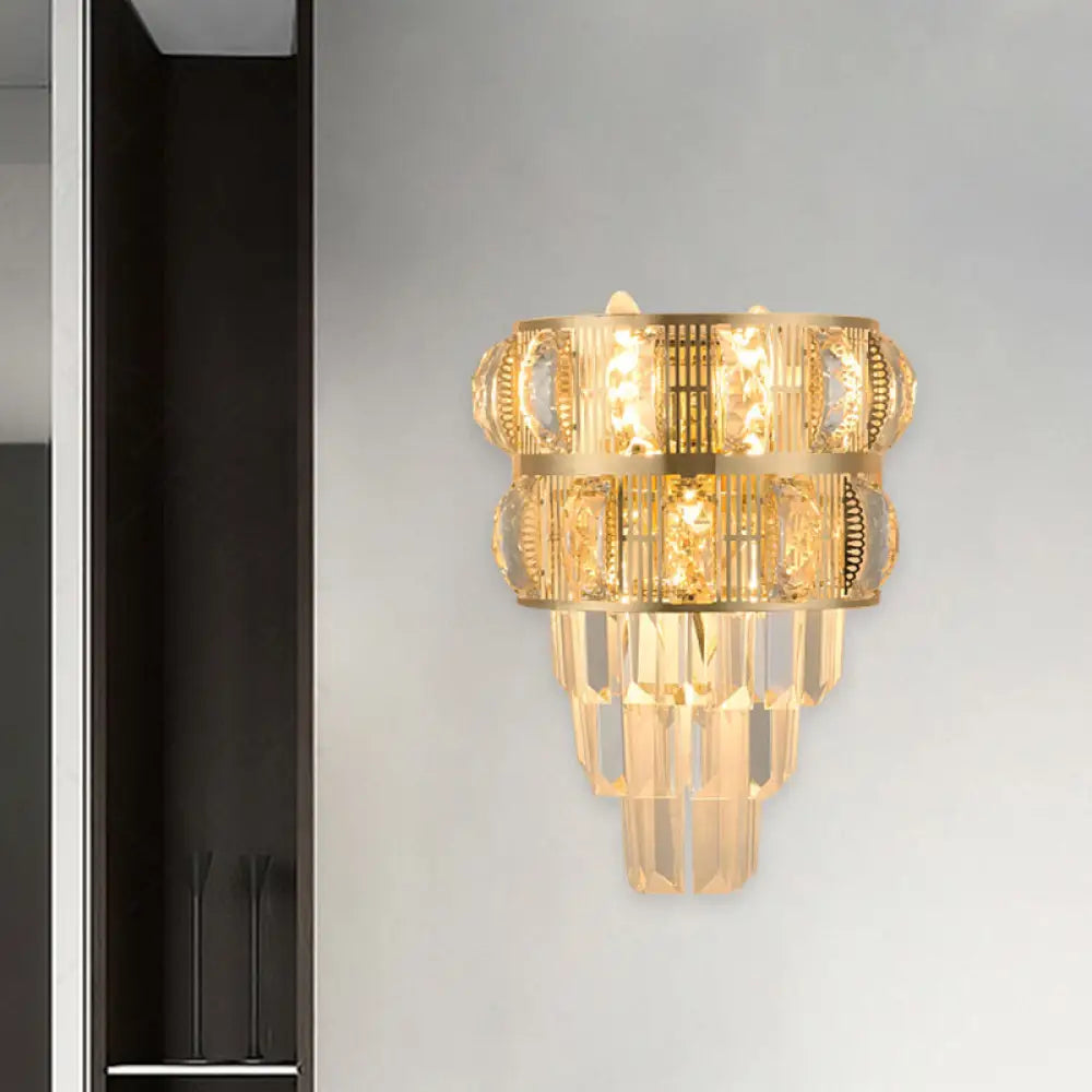DecorBites™ Modern Gold Wall Lamp with Clear K9 Crystal, 3-Bulb Layered Design
