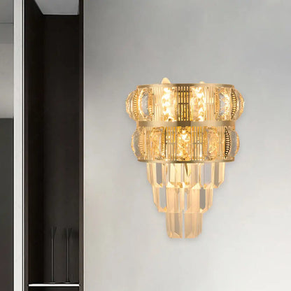 DecorBites™ Modern Gold Wall Lamp with Clear K9 Crystal, 3-Bulb Layered Design