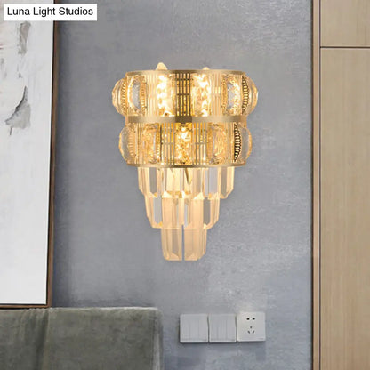 DecorBites™ Modern Gold Wall Lamp with Clear K9 Crystal, 3-Bulb Layered Design