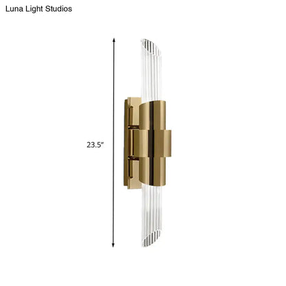 Modern gold wall lamp with prismatic crystal shade for bedroom