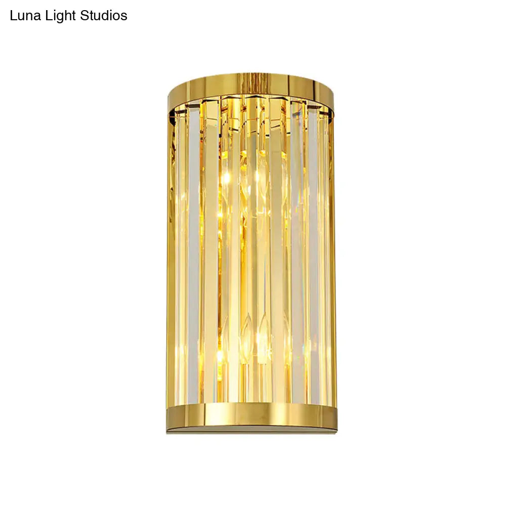 DecorBites™ Modern Gold Wall Light Fixture with Clear Crystal Shade, Half Cylinder Design, 2 Lights