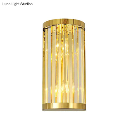 DecorBites™ Modern Gold Wall Light Fixture with Clear Crystal Shade, Half Cylinder Design, 2 Lights