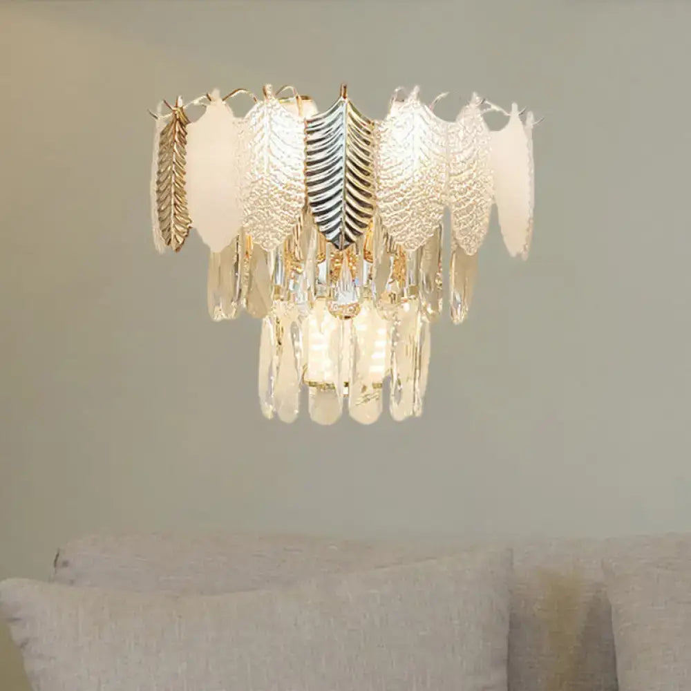 Modern gold wall light with acrylic leaves bedroom sconce e12 e14