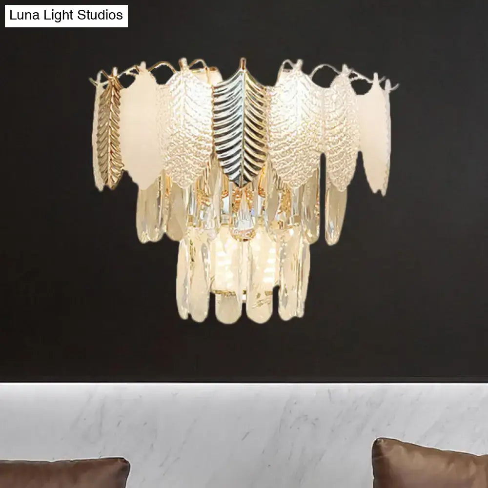 Modern gold wall light with acrylic leaves bedroom sconce e12 e14
