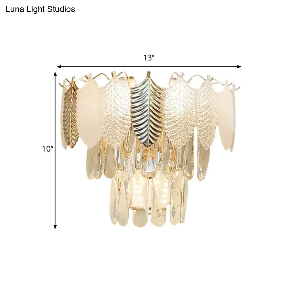 Modern gold wall light with acrylic leaves bedroom sconce e12 e14