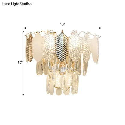 Modern gold wall light with acrylic leaves bedroom sconce e12 e14