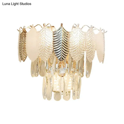 Modern gold wall light with acrylic leaves bedroom sconce e12 e14