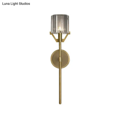 Modern gold wall light with clear crystal block cylinder bedroom