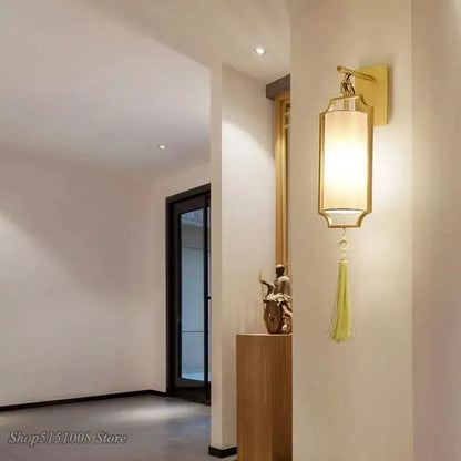 Modern gold wall lights with tassel shade for living room