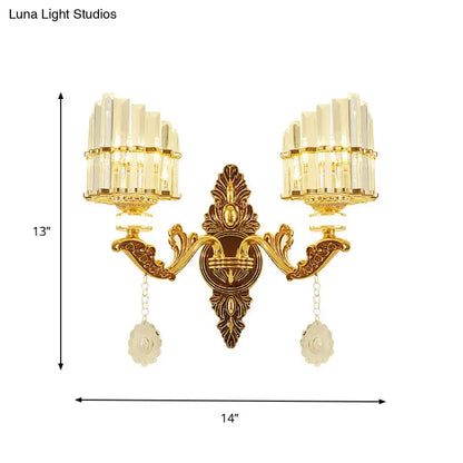 Modern gold wall mount light arc sconce with crystal for bedroom