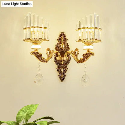 Modern gold wall mount light arc sconce with crystal for bedroom