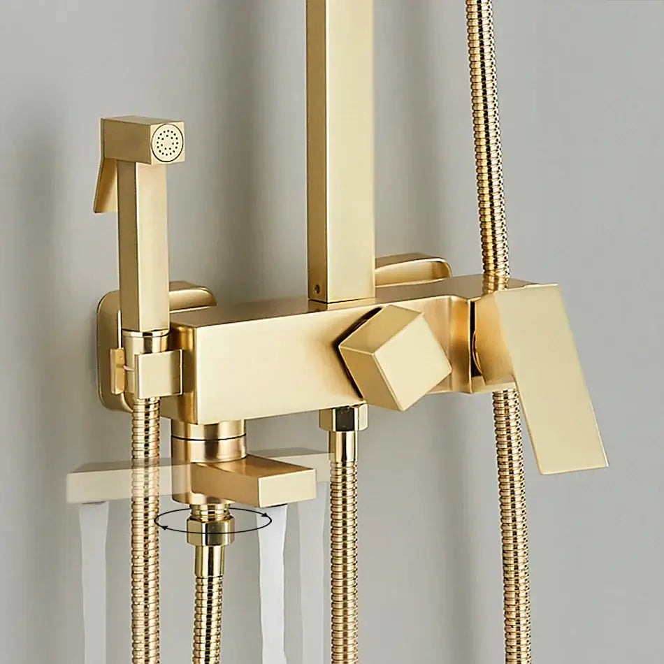 Modern gold wall mounted rain shower system kit bathroom 4-way mixer