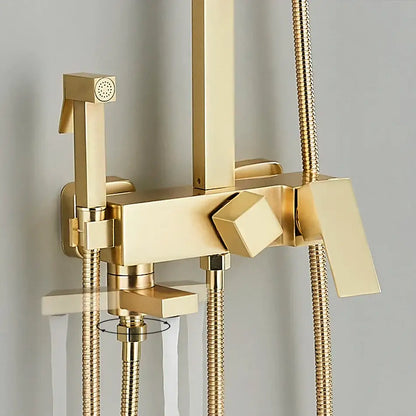 Modern gold wall mounted rain shower system kit bathroom 4-way mixer