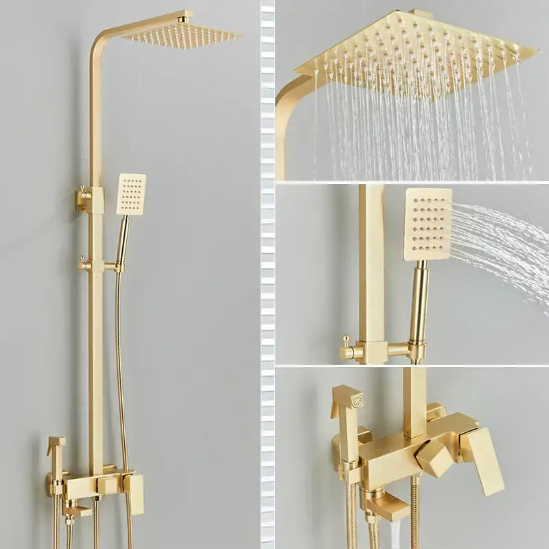 Modern gold wall mounted rain shower system kit bathroom 4-way mixer