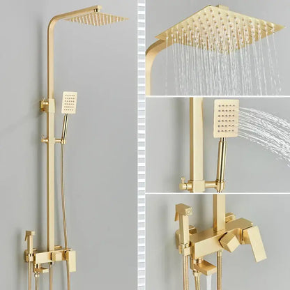 Modern gold wall mounted rain shower system kit bathroom 4-way mixer