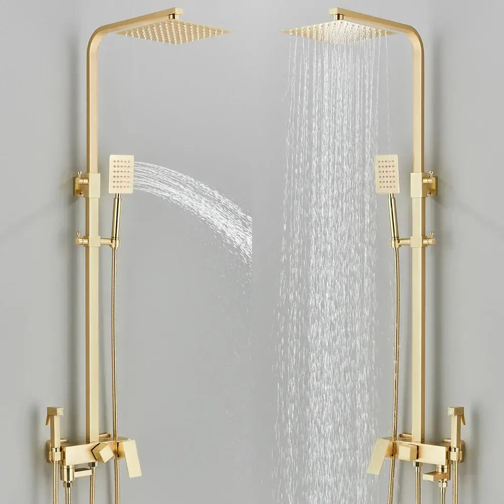 Modern gold wall mounted rain shower system kit bathroom 4-way mixer