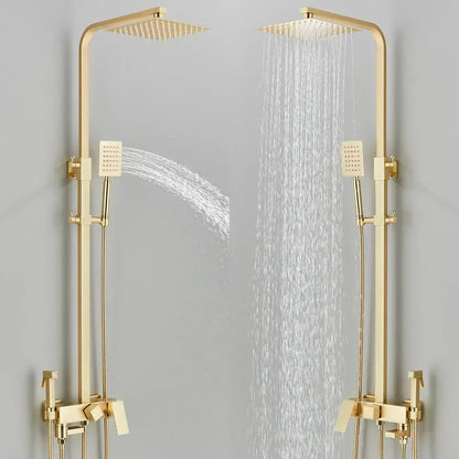 Modern gold wall mounted rain shower system kit bathroom 4-way mixer