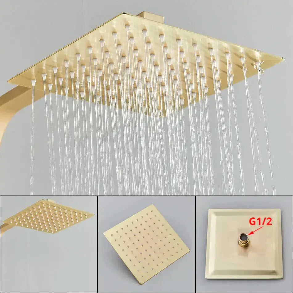 Modern gold wall mounted rain shower system kit bathroom 4-way mixer