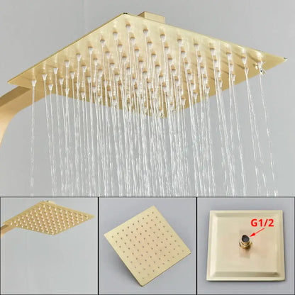 Modern gold wall mounted rain shower system kit bathroom 4-way mixer