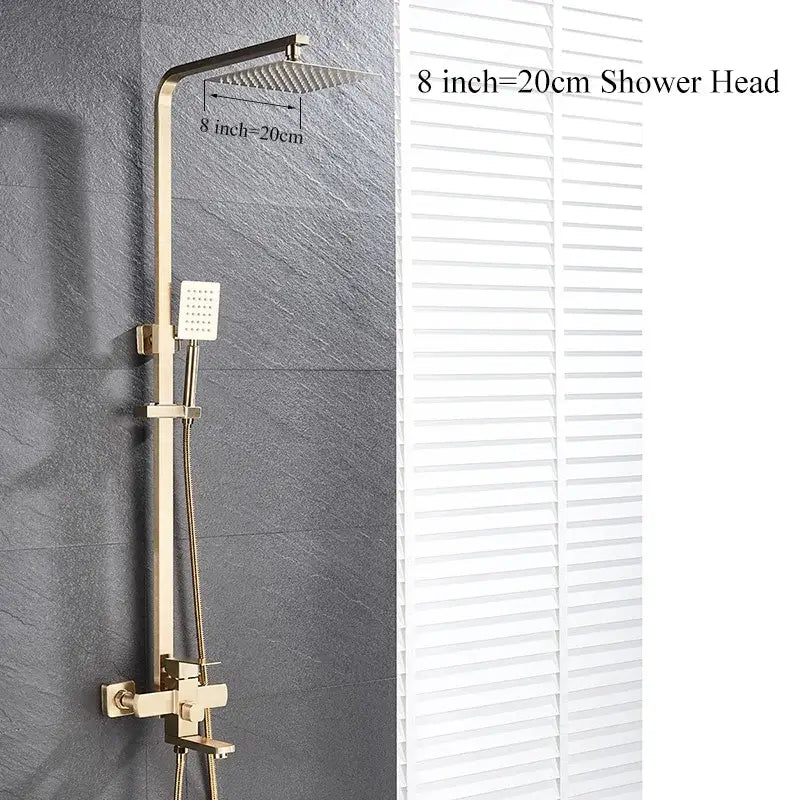 Modern gold wall mounted rain shower system kit bathroom 4-way mixer