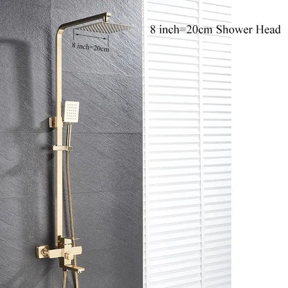 Modern gold wall mounted rain shower system kit bathroom 4-way mixer