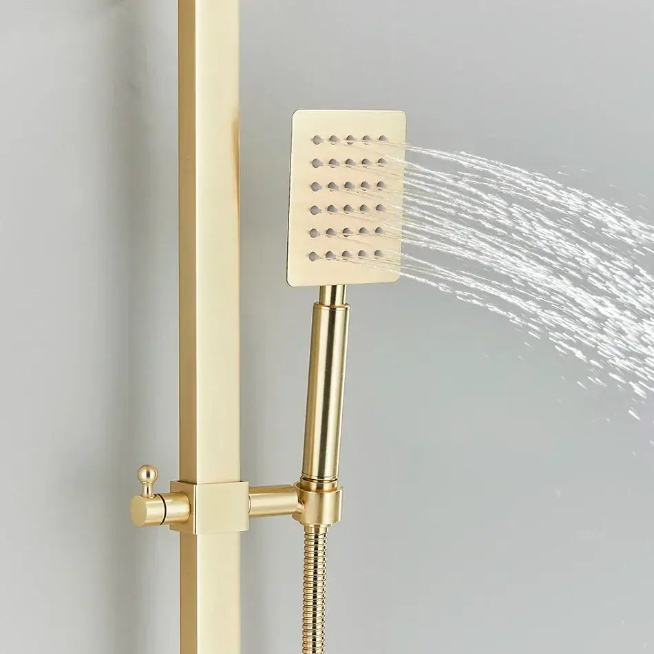 Modern gold wall mounted rain shower system kit bathroom 4-way mixer