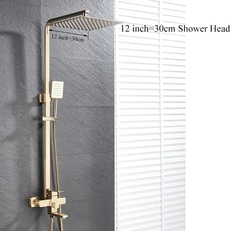 Modern gold wall mounted rain shower system kit bathroom 4-way mixer