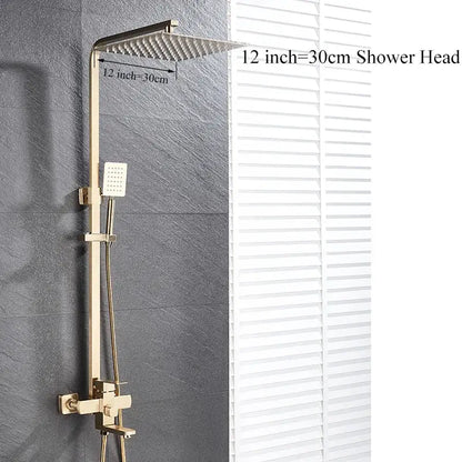 Modern gold wall mounted rain shower system kit bathroom 4-way mixer