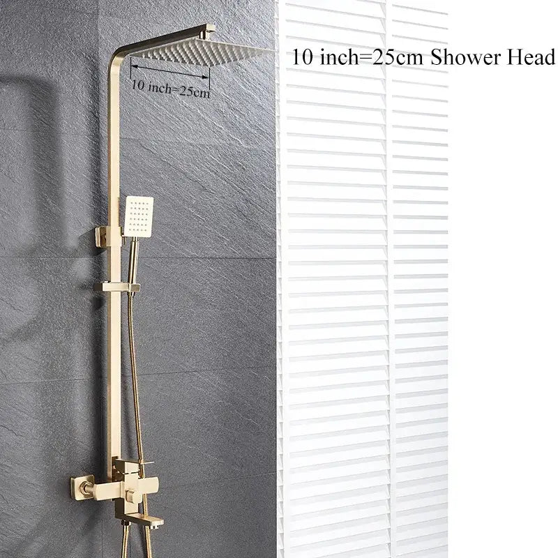 Modern gold wall mounted rain shower system kit bathroom 4-way mixer