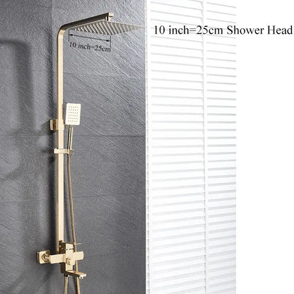 Modern gold wall mounted rain shower system kit bathroom 4-way mixer