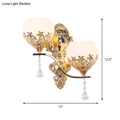 DecorBites™ Modern Gold Wall Mounted Sconce Light Fixture with Crystal Shade - 2 Heads Bowl Design