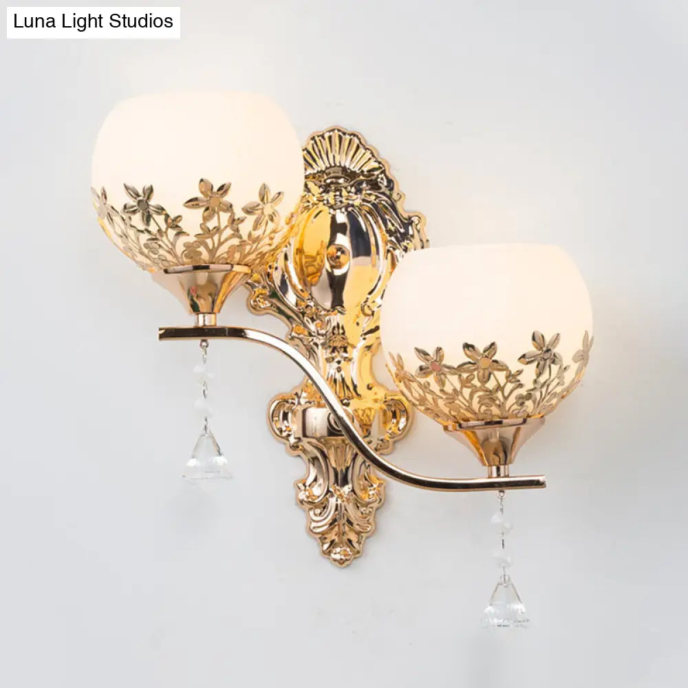 DecorBites™ Modern Gold Wall Mounted Sconce Light Fixture with Crystal Shade - 2 Heads Bowl Design