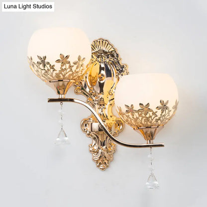DecorBites™ Modern Gold Wall Mounted Sconce Light Fixture with Crystal Shade - 2 Heads Bowl Design