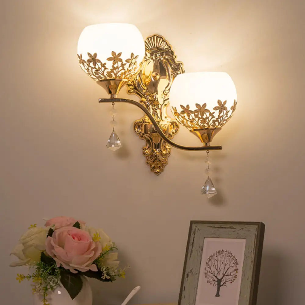 DecorBites™ Modern Gold Wall Mounted Sconce Light Fixture with Crystal Shade - 2 Heads Bowl Design