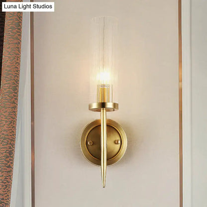 Modern gold wall sconce – bedroom ribbed glass 110v-120v led light