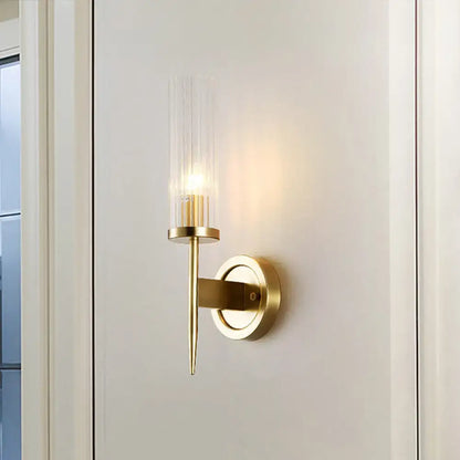 Modern gold wall sconce – bedroom ribbed glass 110v-120v led light