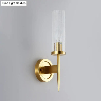 Modern gold wall sconce – bedroom ribbed glass 110v-120v led light