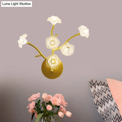 DecorBites™ Modern Gold Wall Sconce: Floral Bedside Lamp with Transparent Glass and 6 Bulbs