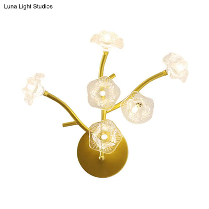 DecorBites™ Modern Gold Wall Sconce: Floral Bedside Lamp with Transparent Glass and 6 Bulbs