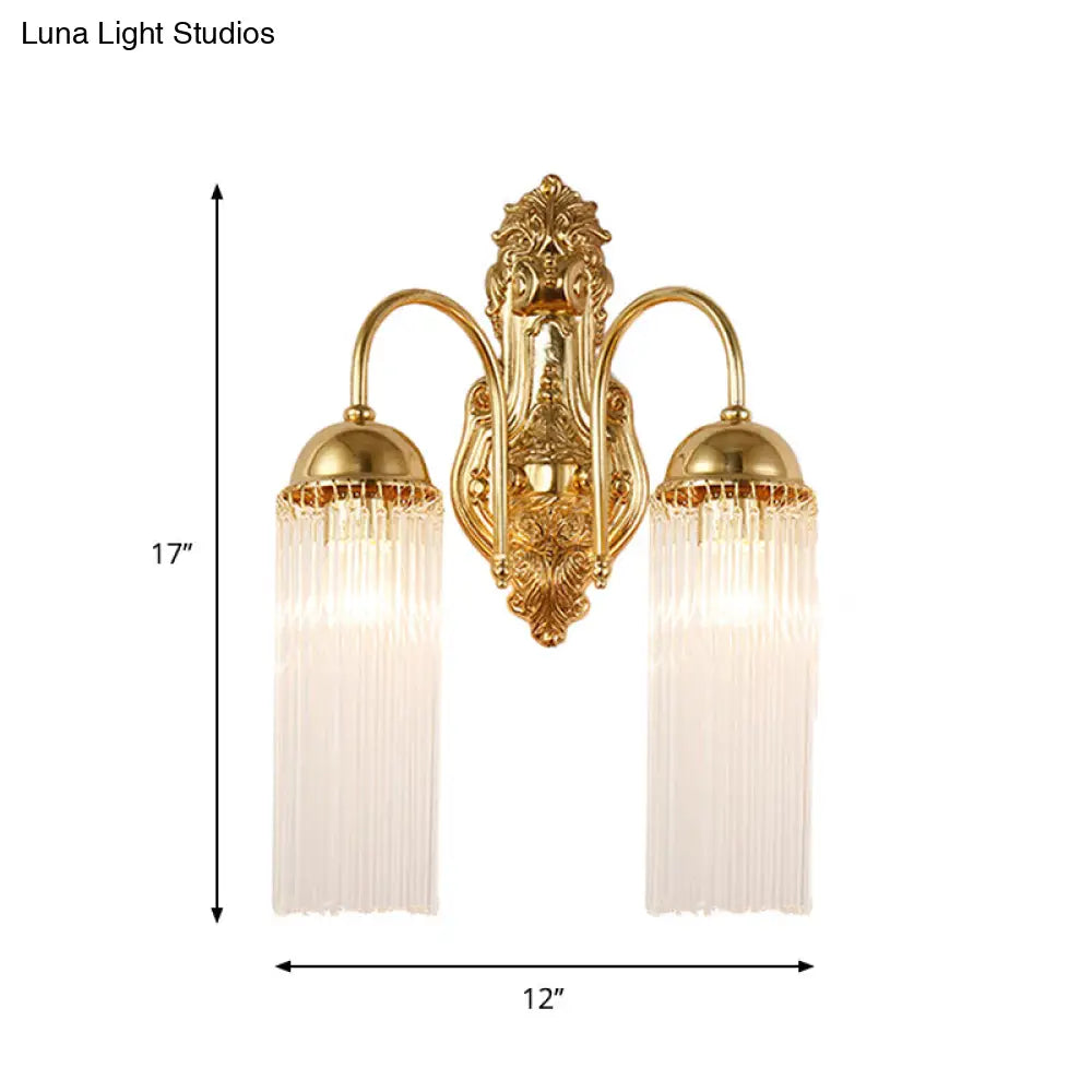 DecorBites™ Modern Gold Wall Sconce Lamp with Clear Crystal & Metal Gooseneck Arm - Tubular Corridor Lighting