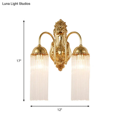 DecorBites™ Modern Gold Wall Sconce Lamp with Clear Crystal & Metal Gooseneck Arm - Tubular Corridor Lighting
