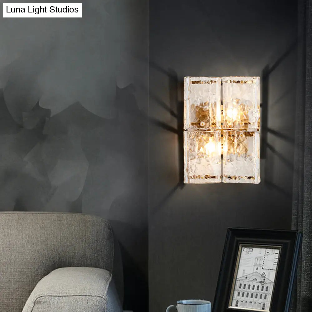 DecorBites™ Modern Gold Wall Sconce Light with Clear Water Glass Shade - 2 Lights for Bedroom