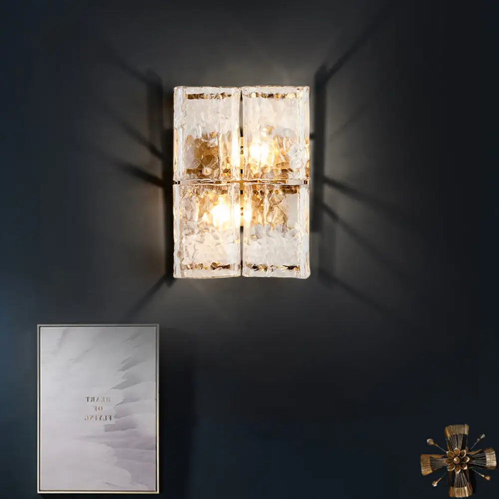 DecorBites™ Modern Gold Wall Sconce Light with Clear Water Glass Shade - 2 Lights for Bedroom